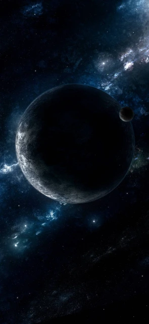 Dark Planet With Moon In Space