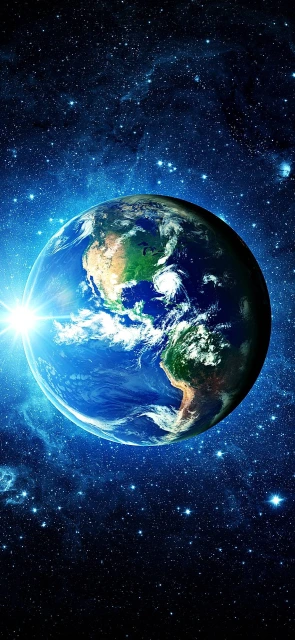 Earth From Space With Sun