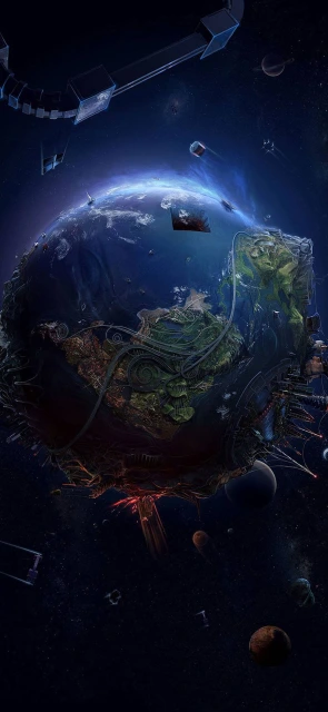 Earth With Futuristic Structures in Space