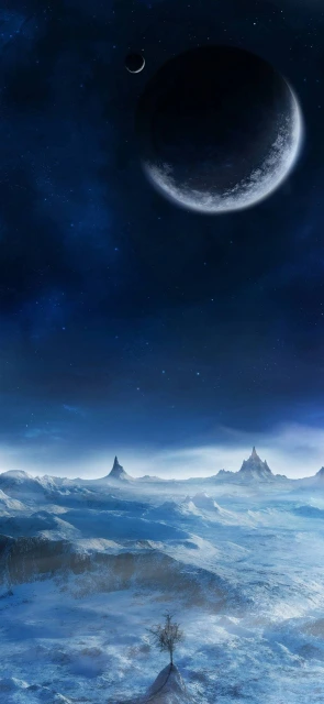 Icy Alien Landscape With Moons