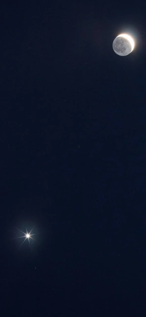 Moon and Bright Star Night Sky
