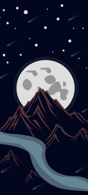 Moon Over Mountains and River
