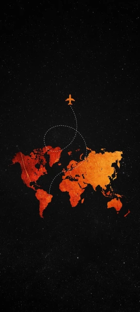 Orange World Map Airplane Flight Path