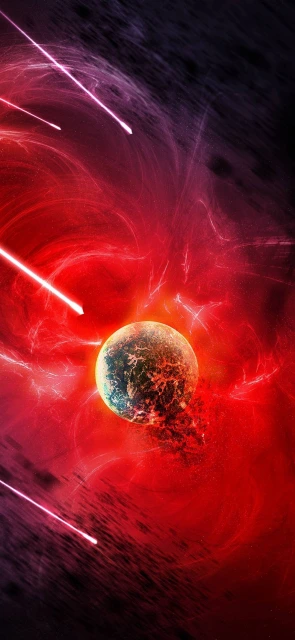 Planet in Red Cosmic Nebula