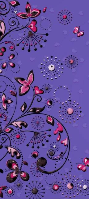 Purple Floral Butterfly Wallpaper