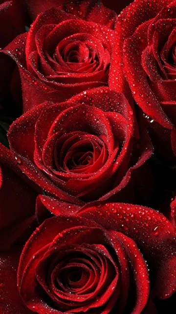 Red roses with water droplets