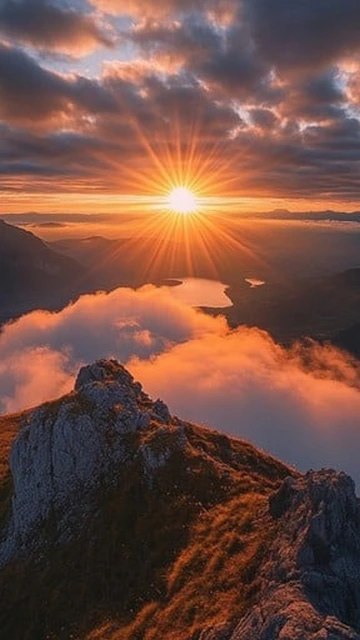 Sunrise Over Mountains With Lake