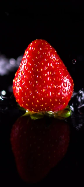 Wet Red Strawberry Reflection