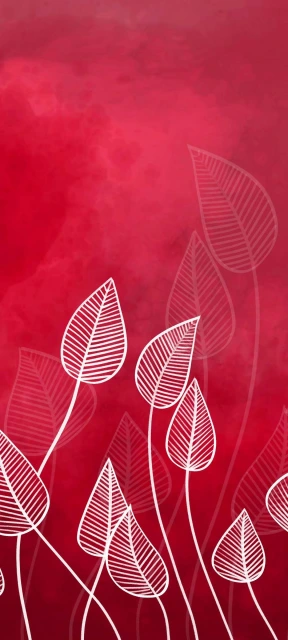 White Leaves on Red Background