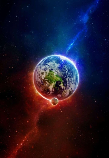 Blue & Red Earth Planet
