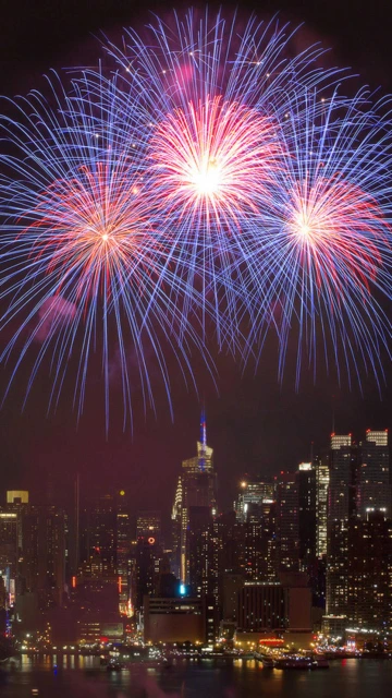 Fireworks Over New York City Skyline