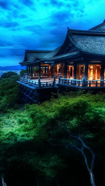 Illuminated Traditional Pavilion at Dusk