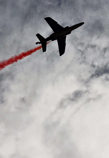 Jet Plane Flying In Air With Red Smoke