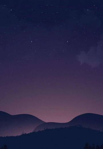 Mountain Hills With Purplle Sky