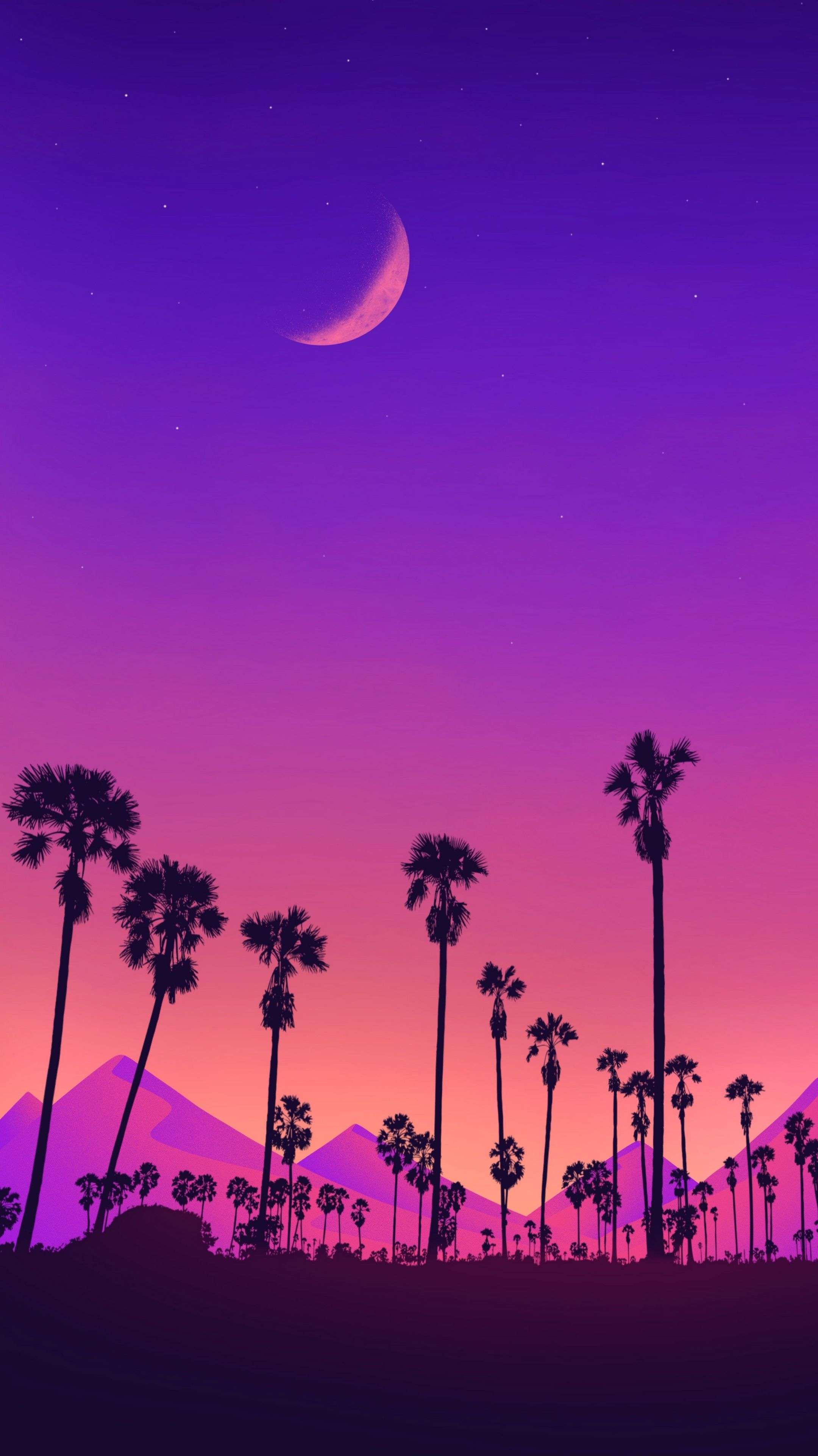 Palm Mountains Moon 4K Phone Wallpaper