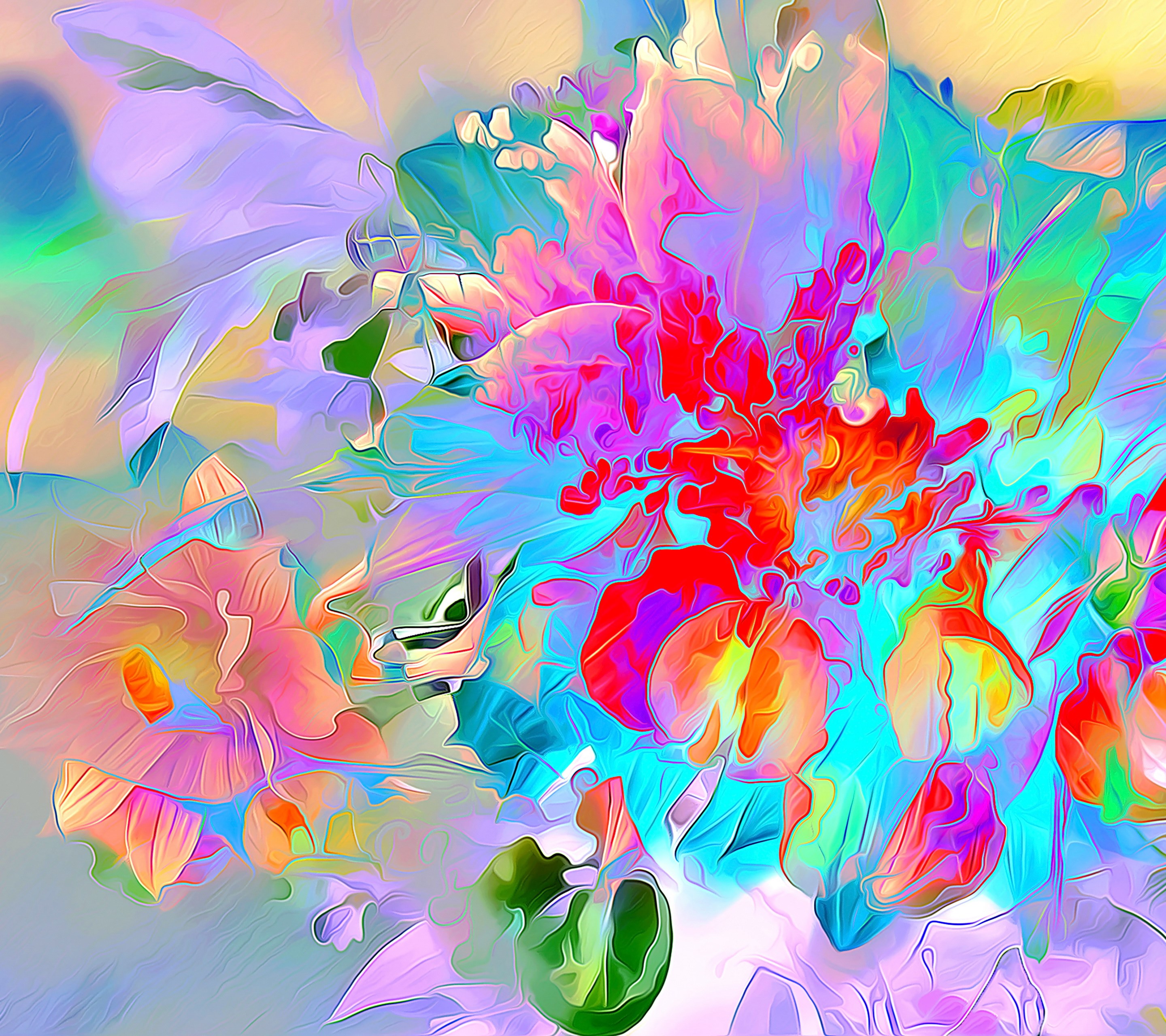 Воображение цветы. Фантазийные цветы. Цветы абстракция. Яркие обои. Разноцветная абстракция.