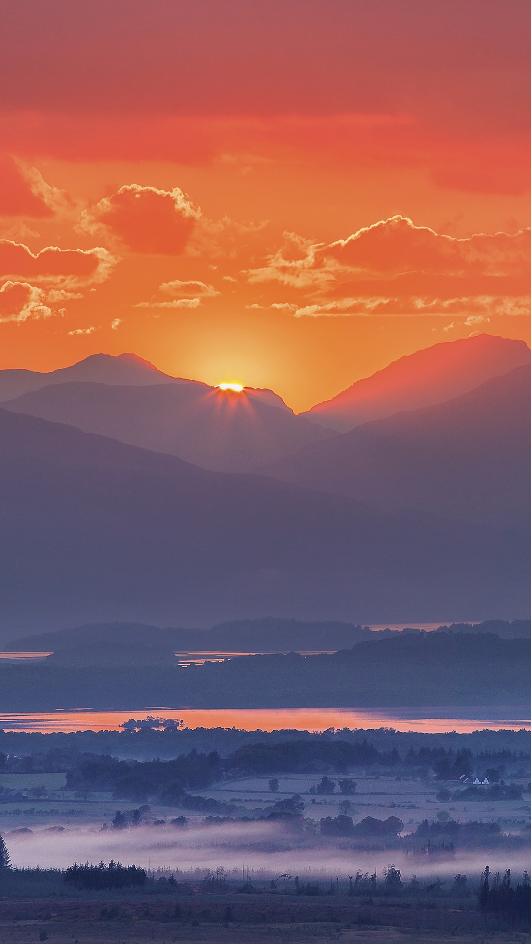 Mountains Fog Sunset Wallpaper 1080x1920